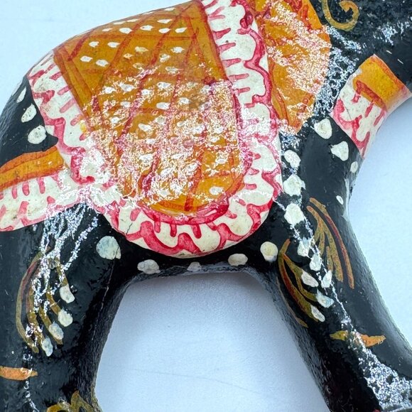 Wooden Elephant on Platform Decorative Sculpture Hand Painted Trunk Up Vtg 4" - Picture 7 of 10